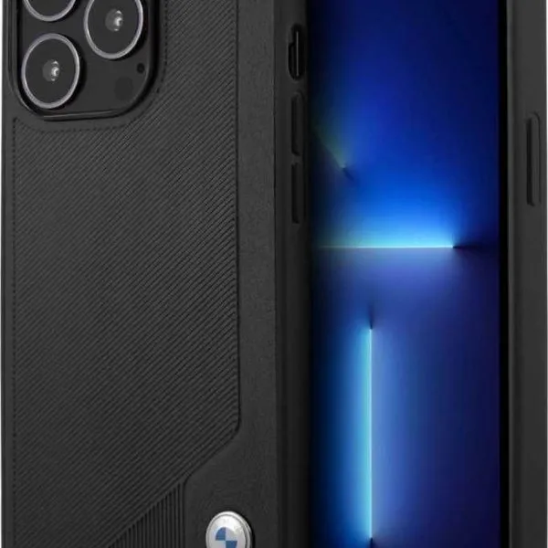 BMW Leather Case Deboss Hard Case for iPhone 13 Pro Max - Black