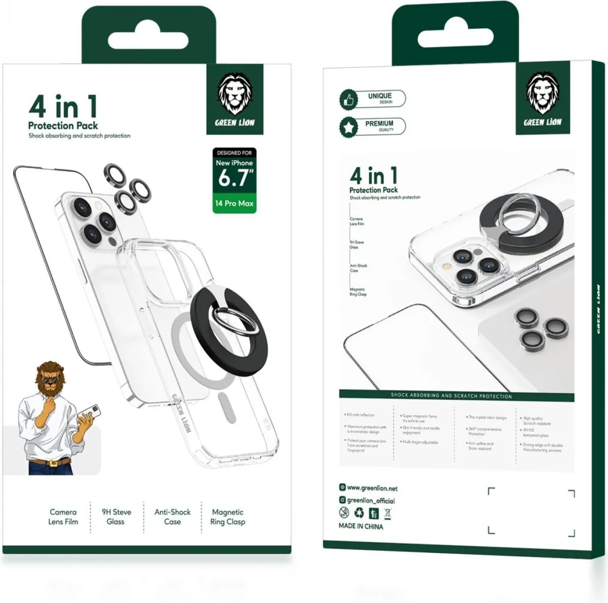Green 4 in 1 360°  9H Protection Pack for iPhone 14 Pro Max ( 6.7 Zoll ) - Black