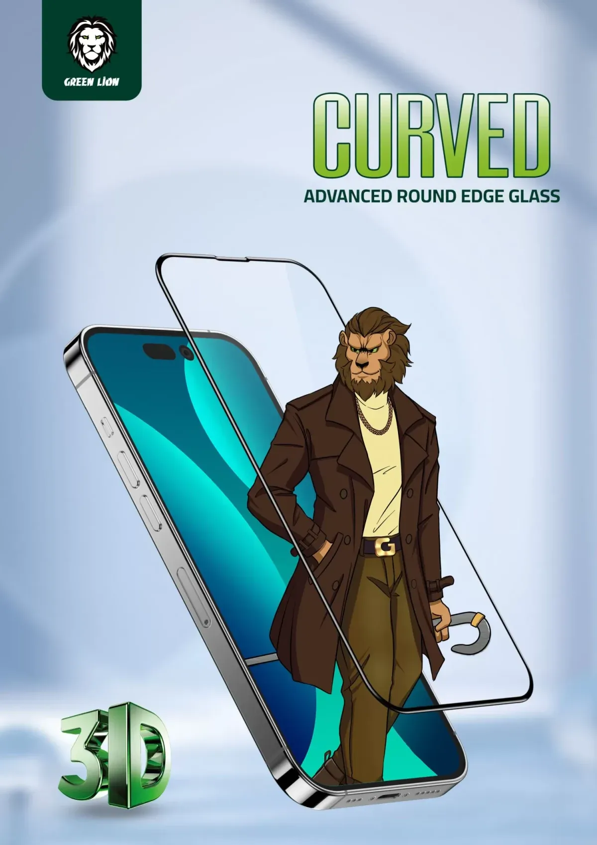 Green Lion 3D Curved Tempered Glass for iPhone 14 Pro Max ( 6.7" )