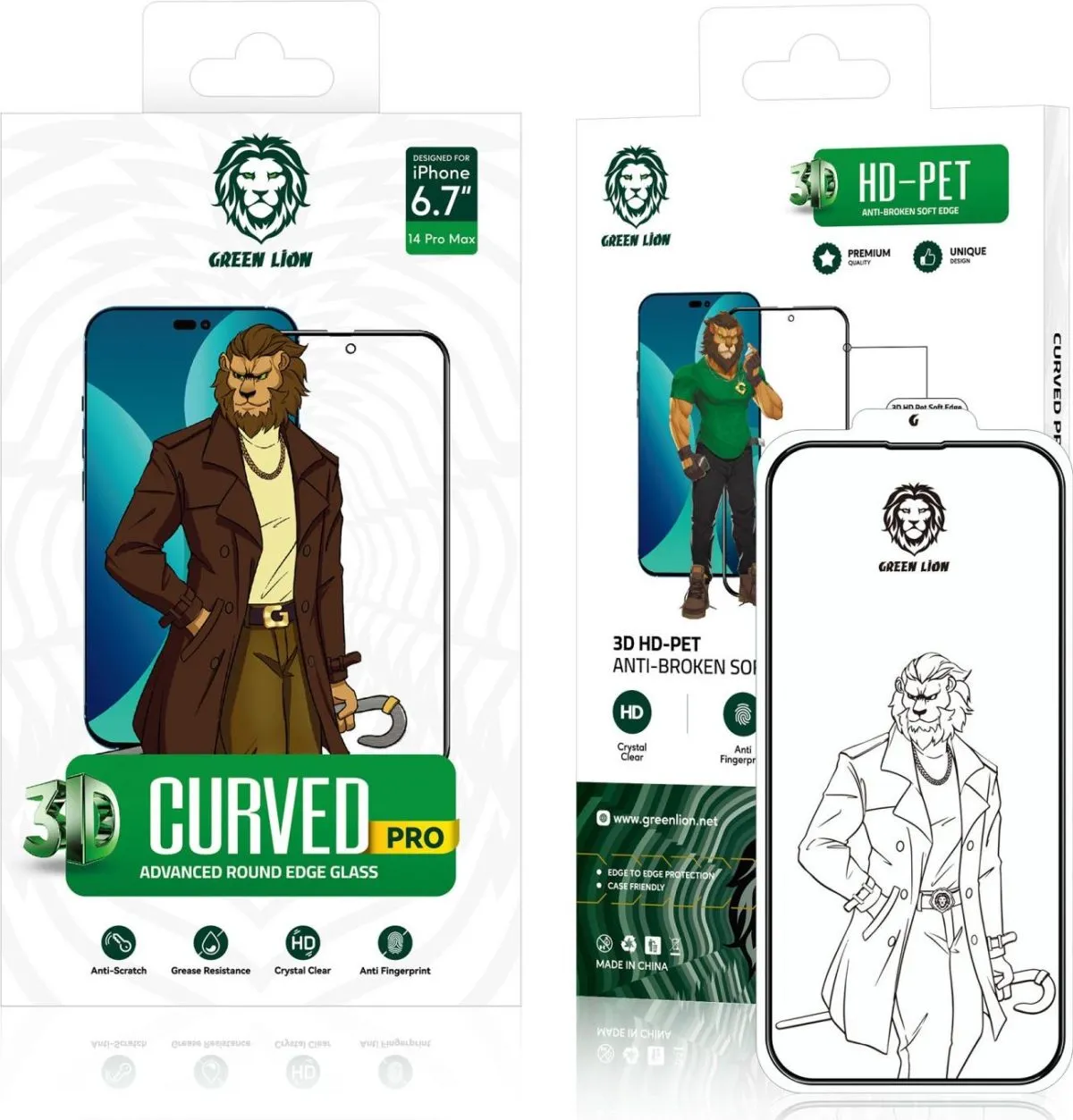 Green Lion 3D Curved Tempered Glass for iPhone 14 Pro Max ( 6.7" )
