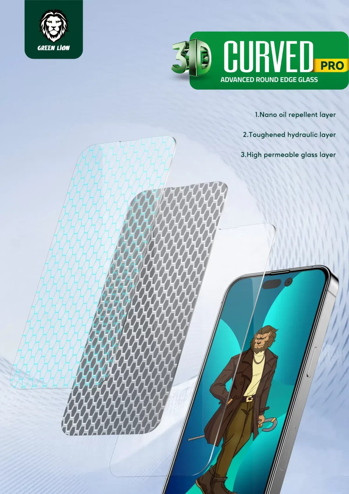 Green Lion 3D Curved Tempered Glass for iPhone 14 Pro ( 6.1" )