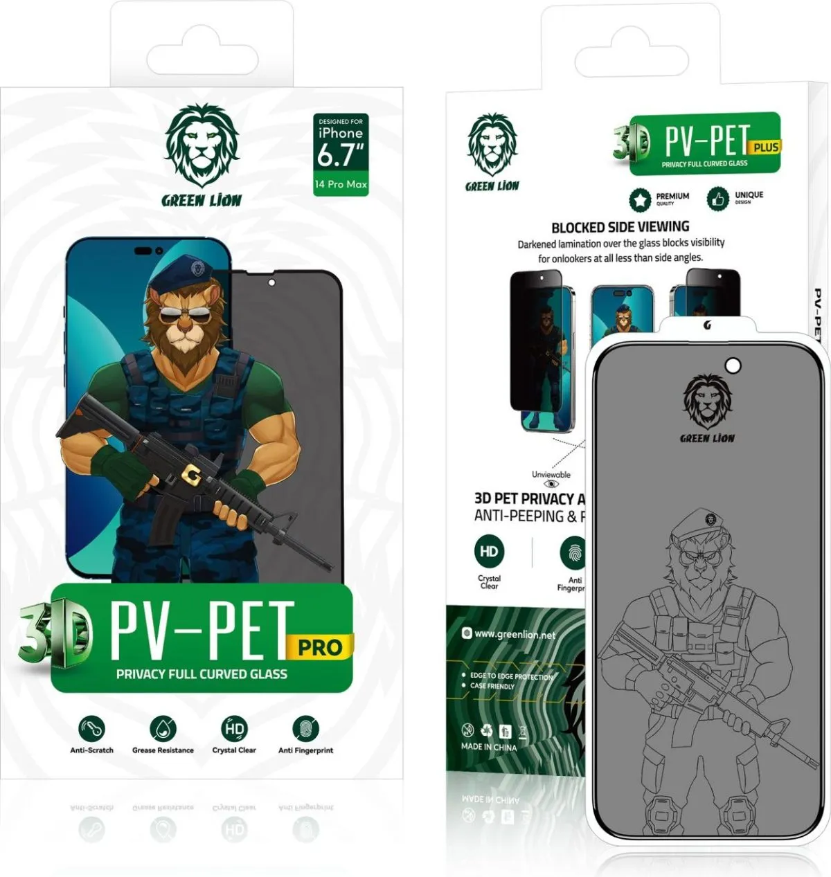 Green Lion 3D PET Privacy Glass Screen Protector for iPhone 14 Pro Max ( 6.7 )