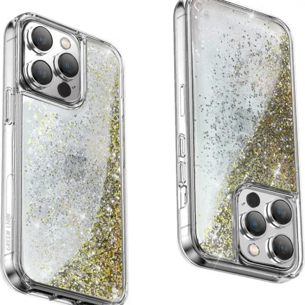 Green Happiness 3D Glitter Resin Case for iPhone 14 (6.1) - Silver