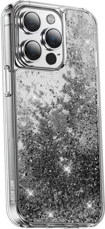 Green Lion Happiness 3D Glitter Resin Case for iPhone 14 Max (6.7) - Black