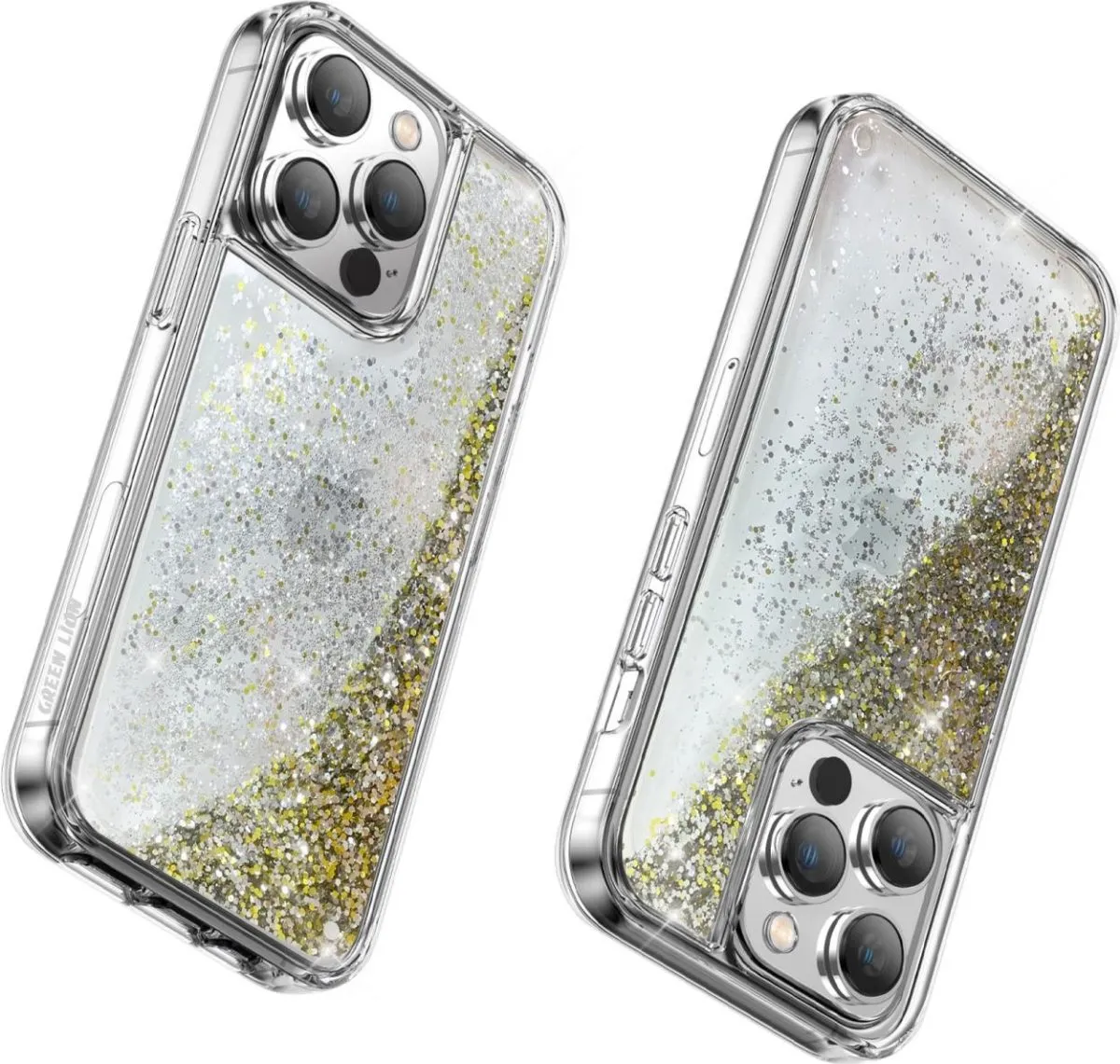Green Lion Happiness 3D Glitter Resin Case for iPhone 14 Max (6.7) - Silver
