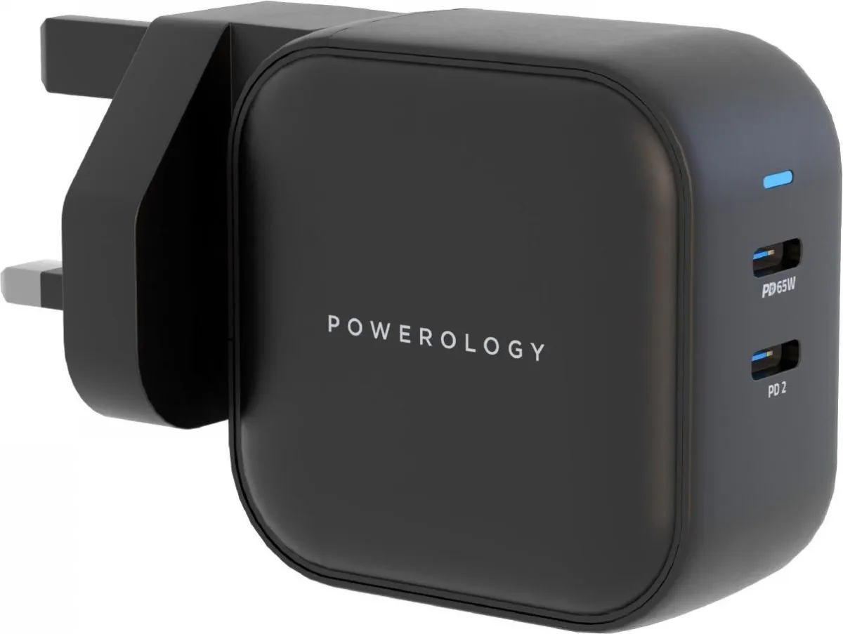 Powerology Dual Port PD GaN Wall Charger 65W - Black