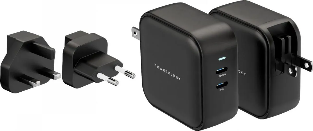 Powerology Dual Port PD GaN Wall Charger 65W - Black