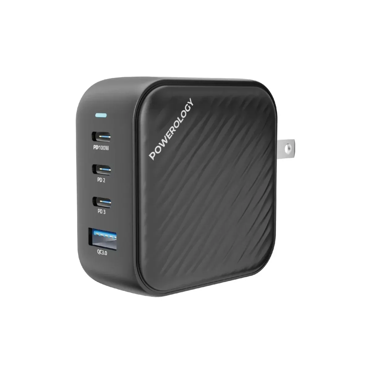 Powerology 3 Port PD + 1 QC3.0 GaN Wall Charger 100W - Black