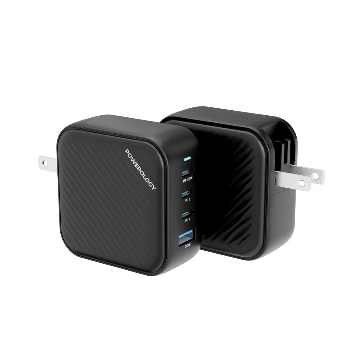 Powerology 3 Port PD + 1 QC3.0 GaN Wall Charger 100W - Black
