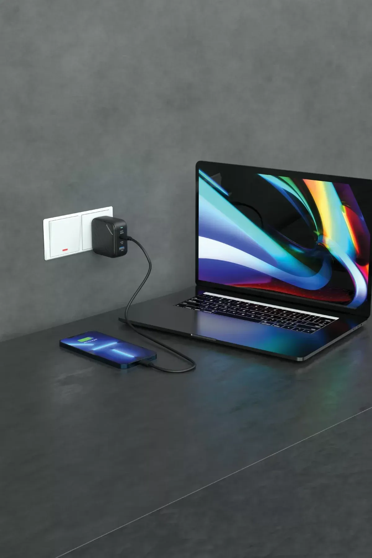 Powerology 3 Port PD + 1 QC3.0 GaN Wall Charger 100W - Black