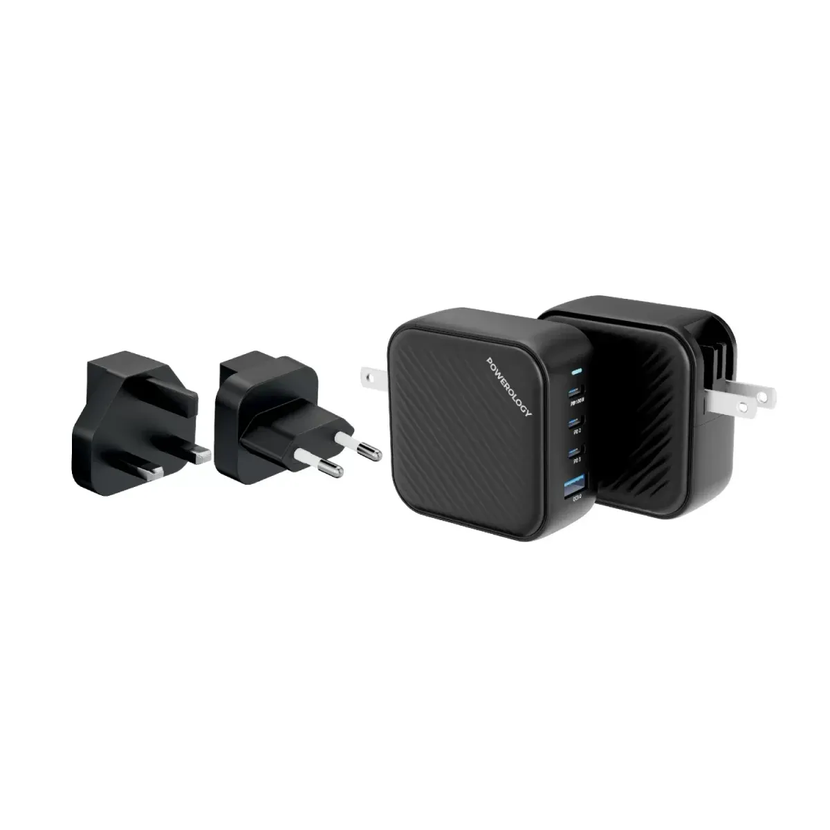 Powerology 3 Port PD + 1 QC3.0 GaN Wall Charger 100W - Black