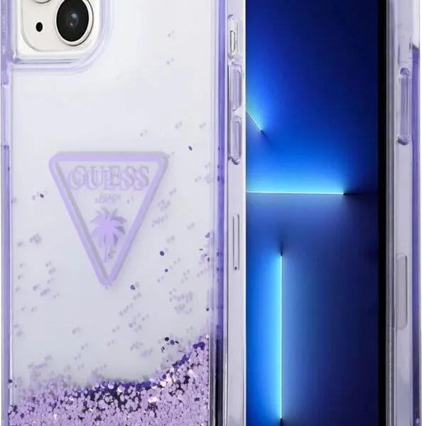 Guess Liquid Glitter Triangle Hard Case for iPhone 14 (6.1) - Translucent Purple