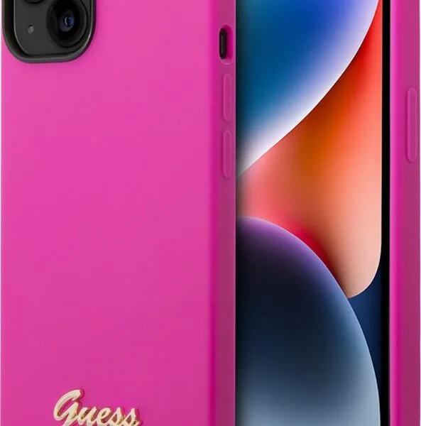 Guess Silicone PC Camera Script Logo Hard Case for iPhone 14 (6.1) - Fuschia
