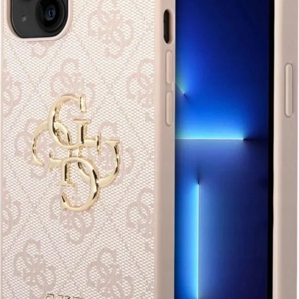 Guess PU 4G Big Metal Logo Hard Case for iPhone 14 (6.1) - Pink
