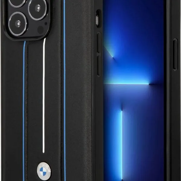 BMW Signature Collection Genuine Leather Case With Hot Stamp Lines For iPhone 14 Pro - Black