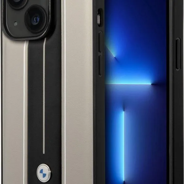 BMW Signature Collection Genuine Leather Case With Hot Stamp Lines For iPhone 14 Plus