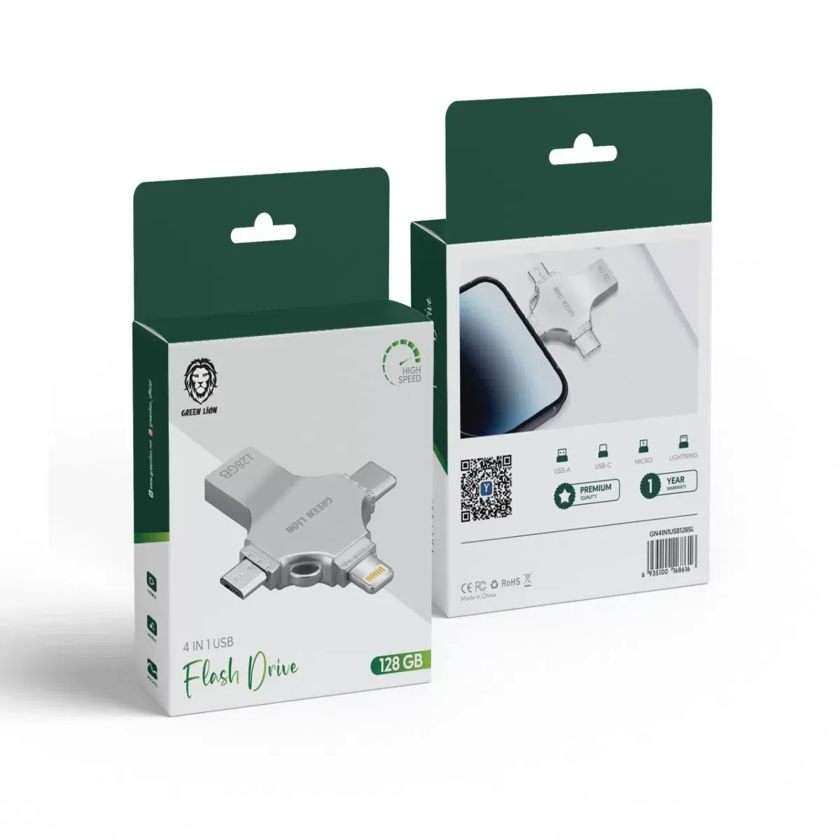 Green Lion 4-in-1 USB Flash Drive 256GB - Silver