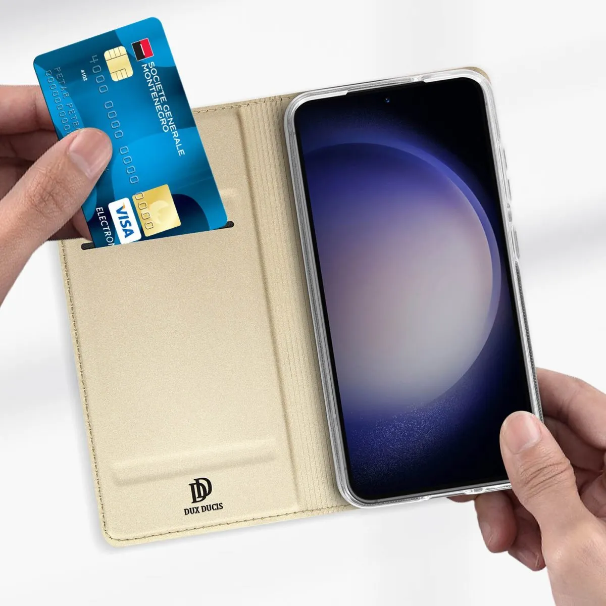 Dux Ducis Skin Pro Hülle für Samsung Galaxy S23 Flip Card Wallet Stand Gold