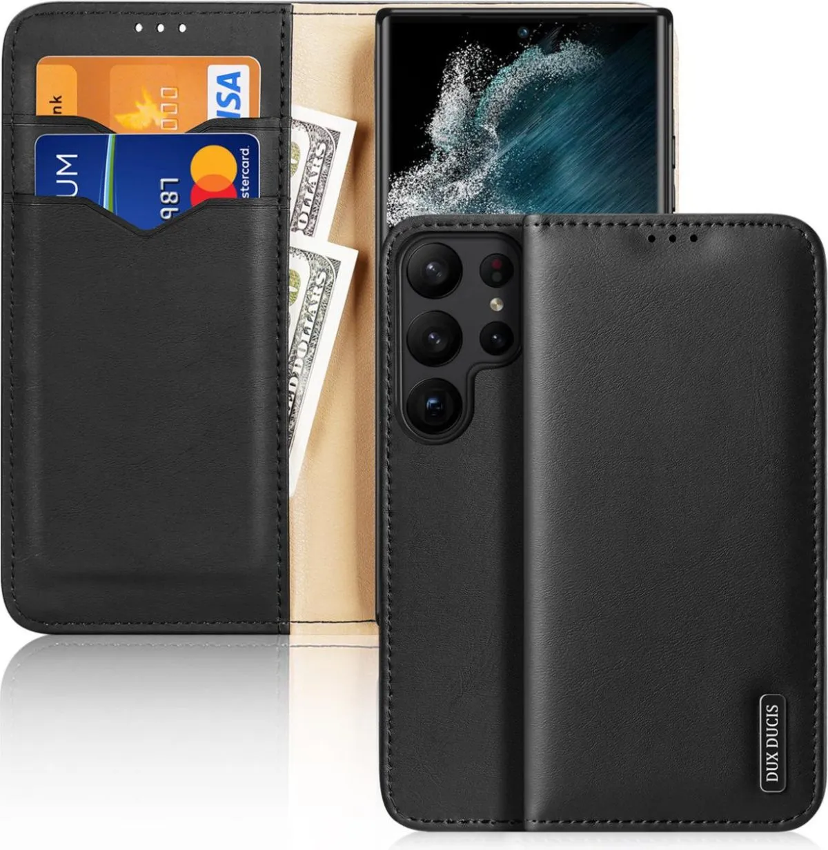 Dux Ducis Hivo Hülle Samsung Galaxy S23 Ultra Hülle mit Flip Wallet Ständer RFID-blockierend schwarz