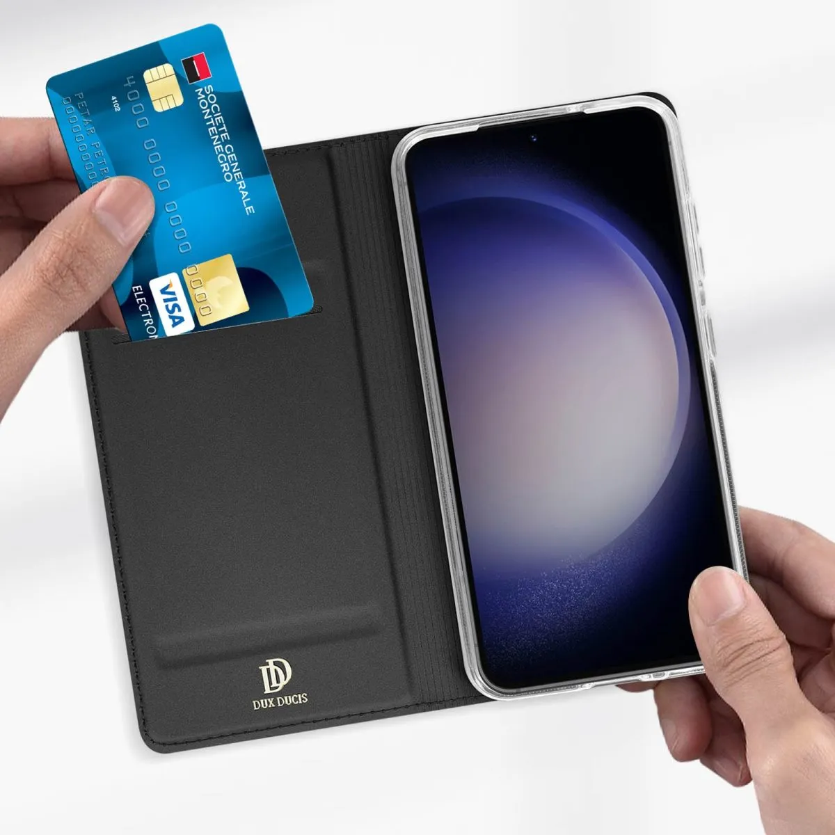 Dux Ducis Skin Pro Hülle für Samsung Galaxy S23 Flip Cover Card Wallet Stand schwarz