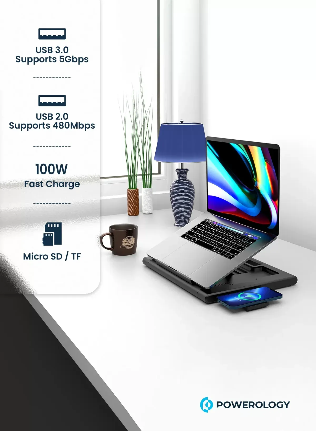 Powerology Multi-Functional Pro Hub Laptop Stand