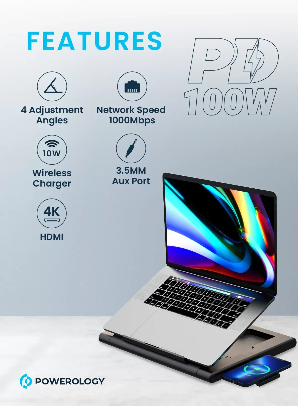 Powerology Multi-Functional Pro Hub Laptop Stand