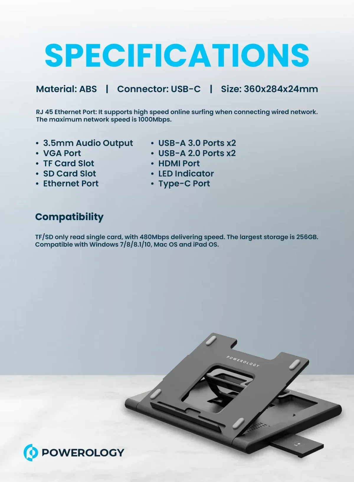 Powerology Multi-Functional Pro Hub Laptop Stand
