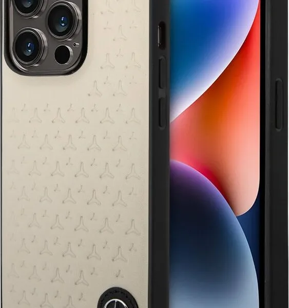Mercedes-Benz Genuine Leather Case With Star Pattern For iPhone 14 Pro