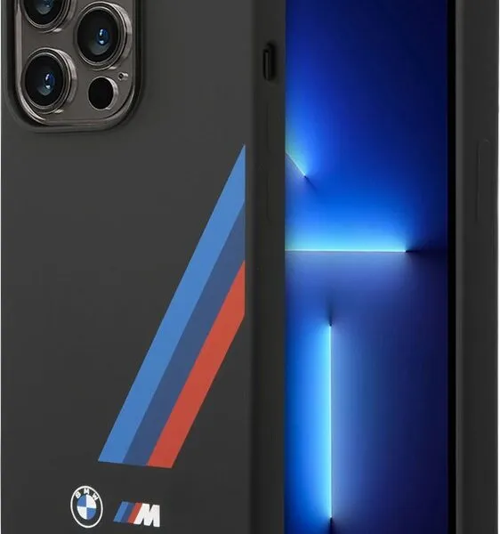 BMW M Collection Magsafe Liquid Silicone Case Slanted Tricolor Stripes for iPhone 14 Pro