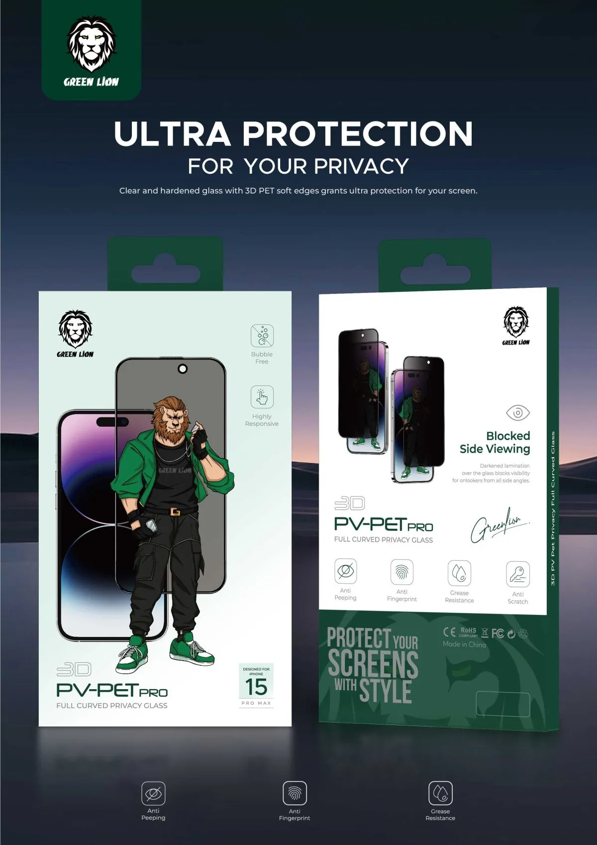 Green Lion 3D PV PET Pro Privacy Screen Protector for iPhone 15 Pro Max
