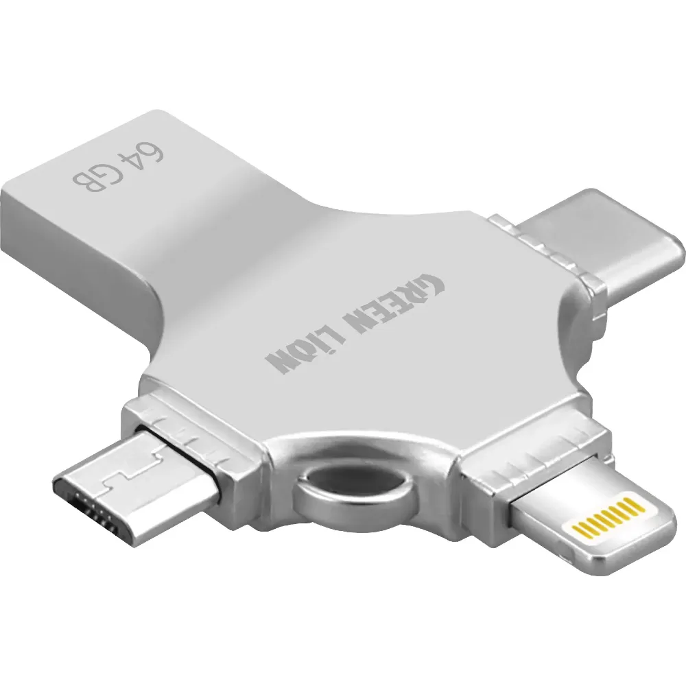 Green Lion 4 in 1 USB Stick 64GB - Silber