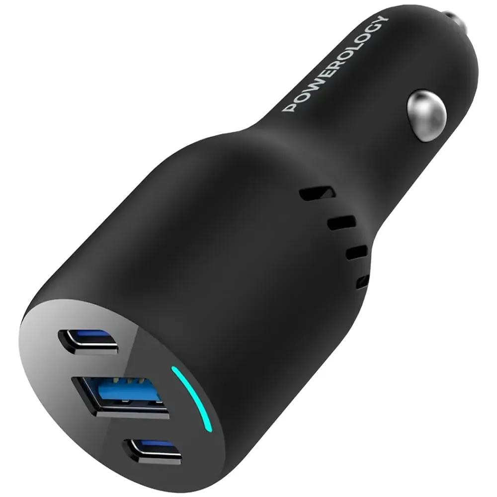 Powerology PD65W + PD20W + QC18W LED drei Anschlüssen Autoladegerät - Schwarz