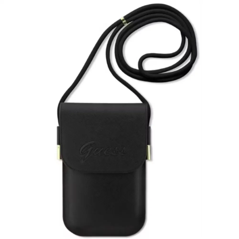 Guess Saffiano Handytasche mit geprägtem Logo - Schwarz