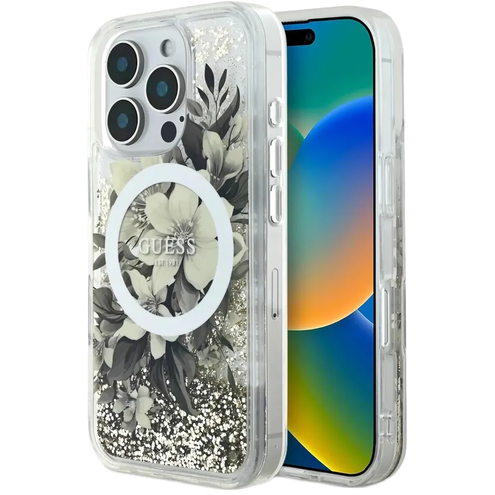 Guess Liquid Glitter Hard Case für iPhone 16 Pro - Grün