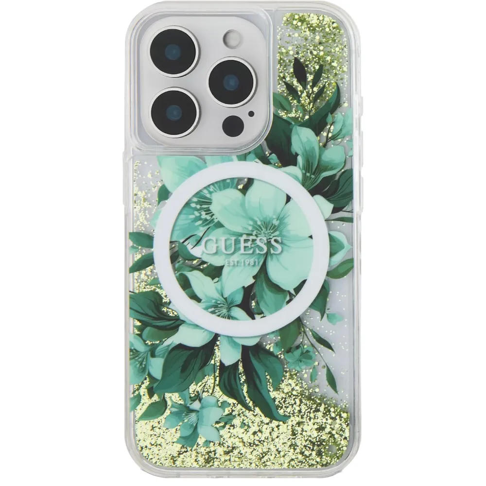 Guess Liquid Glitter Hülle für iPhone 16 Pro Max - Grün