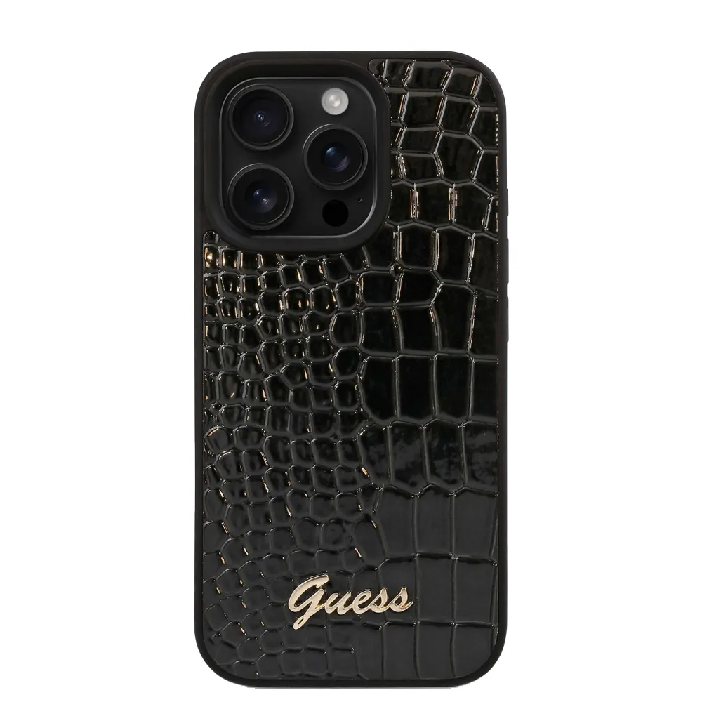 Guess PU Croco Hülle für iPhone 16 Pro Max – Schwarz