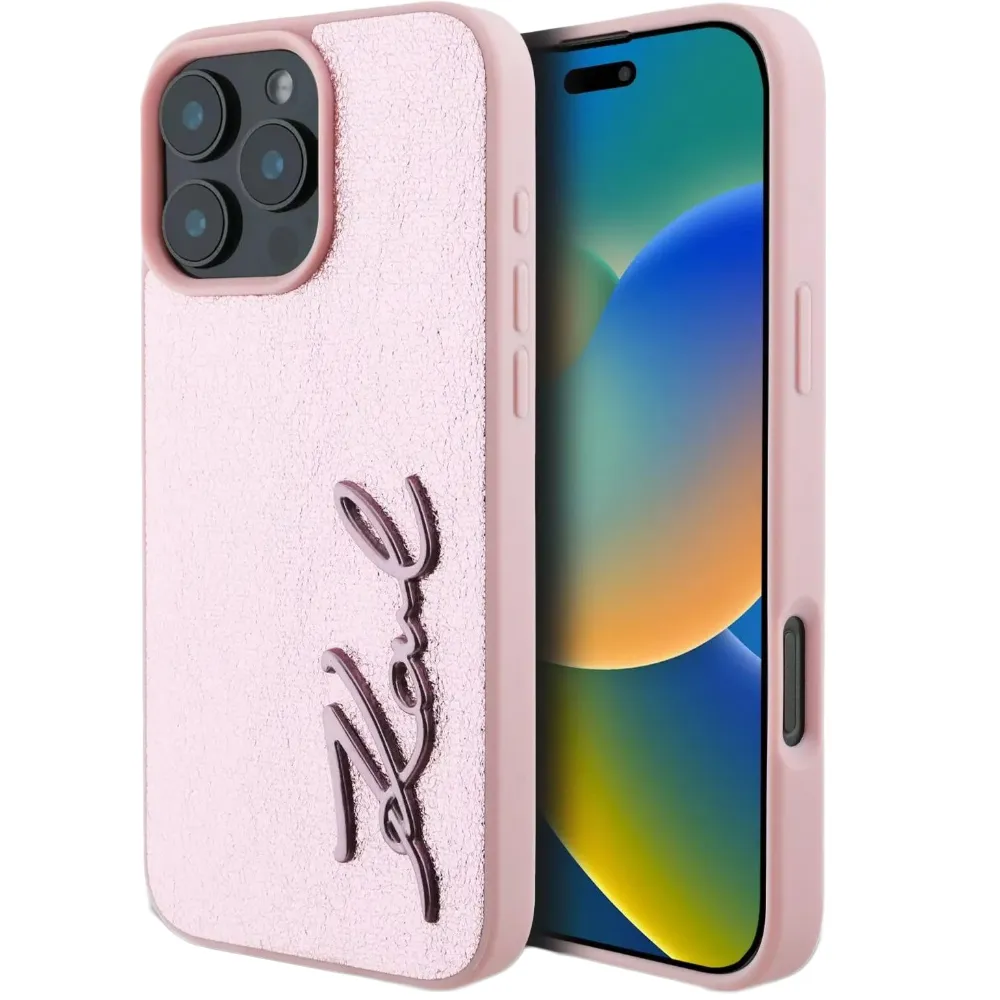 Karl Lagerfeld Wrinkled Design PU Hülle für iPhone 16 Pro - Pink