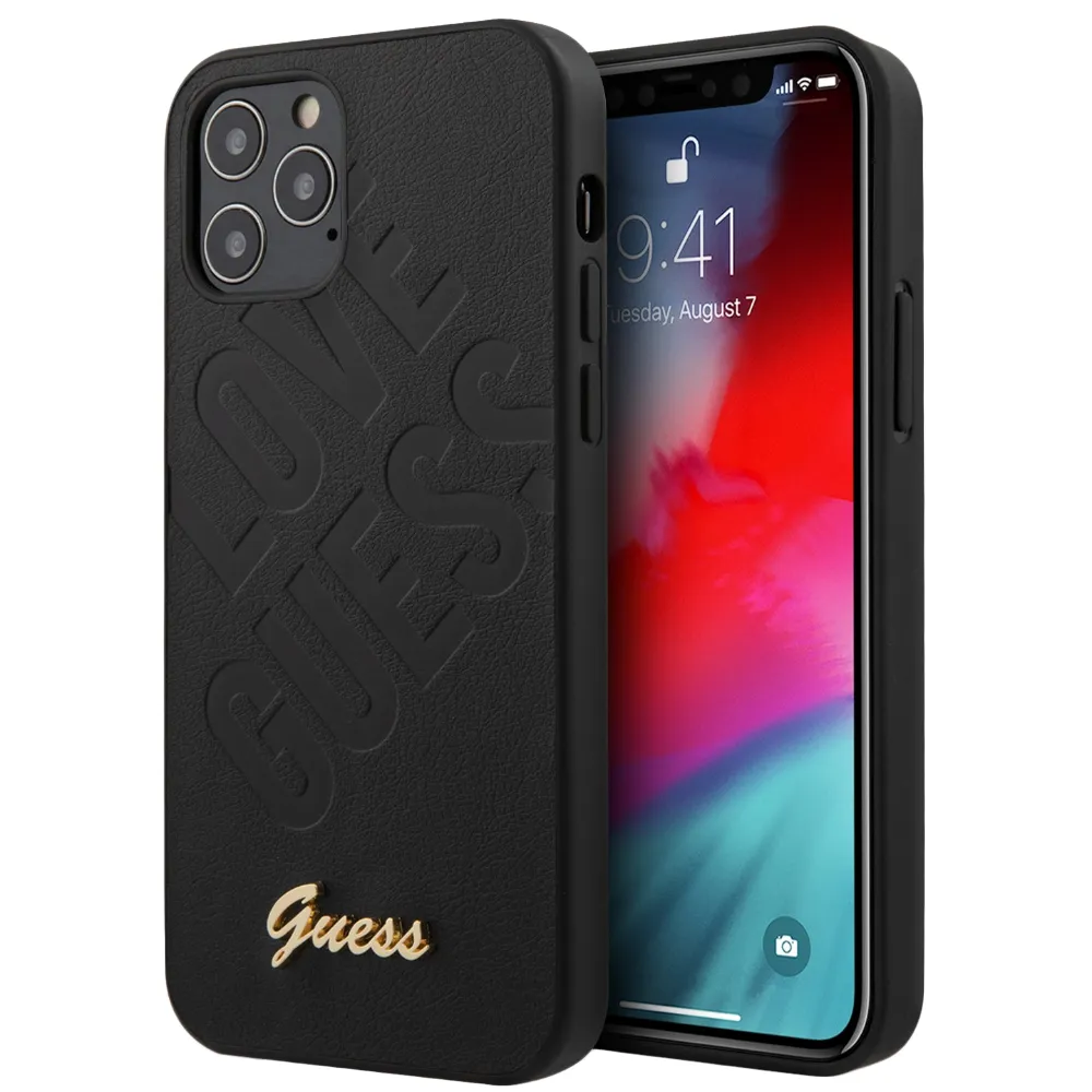 Guess PU Lederhülle Iridescent Love für iPhone 12/12 Pro - Schwarz