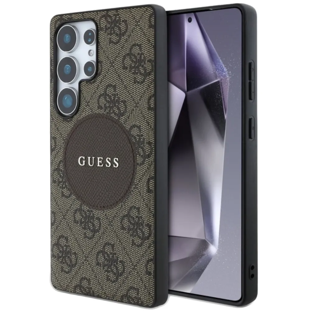 Guess Round Patch Classic Logo Hülle für Samsung Galaxy S25 Ultra - Braun