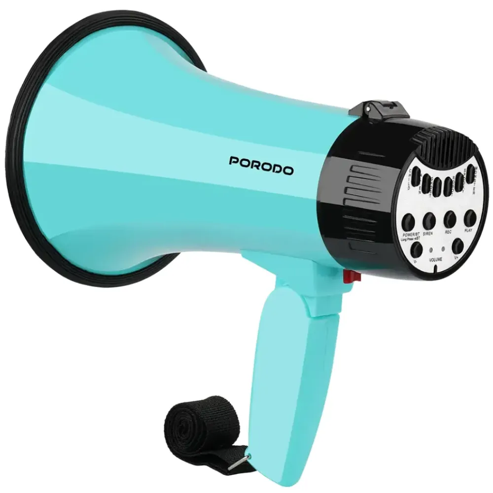 Porodo Lifestyle 30W Sirene Bluetooth Recorder Megaphon mit 6 Sprachmodi - Sky Blue