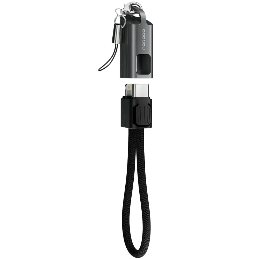 Porodo Chargeloop Schlüsselanhänger Datenkabel USB-C auf Lightning - Schwarz
