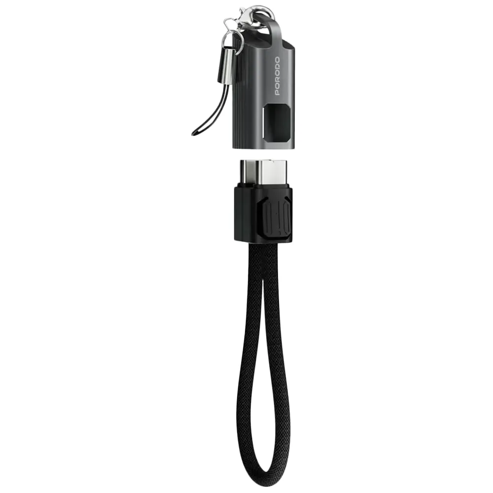 Porodo Chargeloop Schlüsselanhänger Datenkabel USB-C auf USB-C - Schwarz