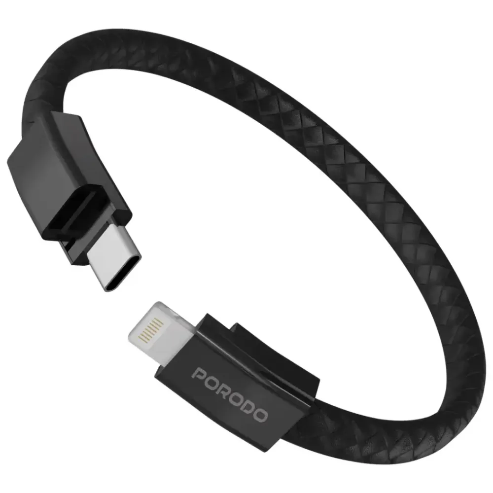 Porodo PU Leder USB-C auf Lightning Armband Kabel - Schwarz