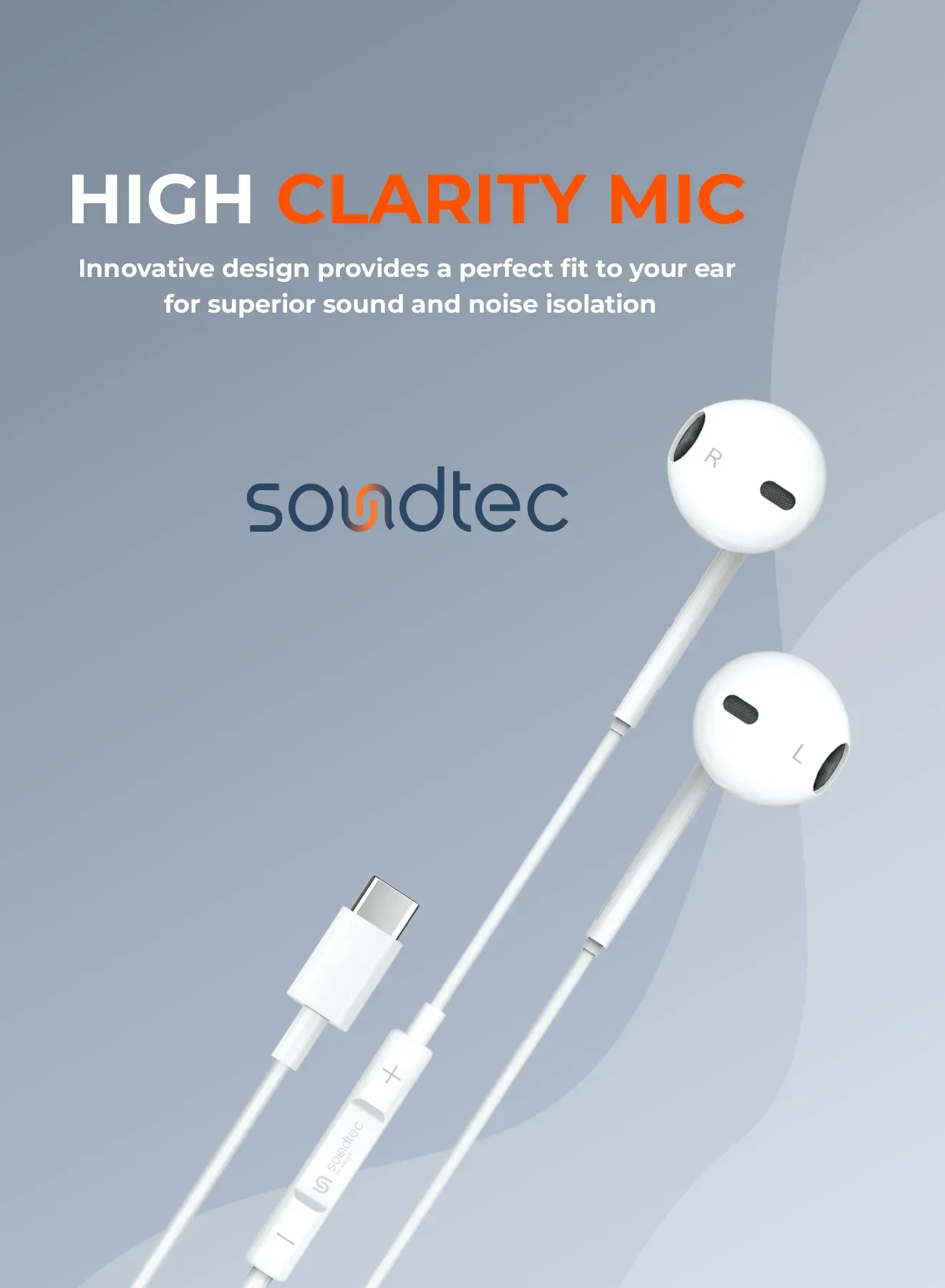 Soundtec Stereo Kopfhörer Typ-C mit High-Clarify Mikrofon - Weiß