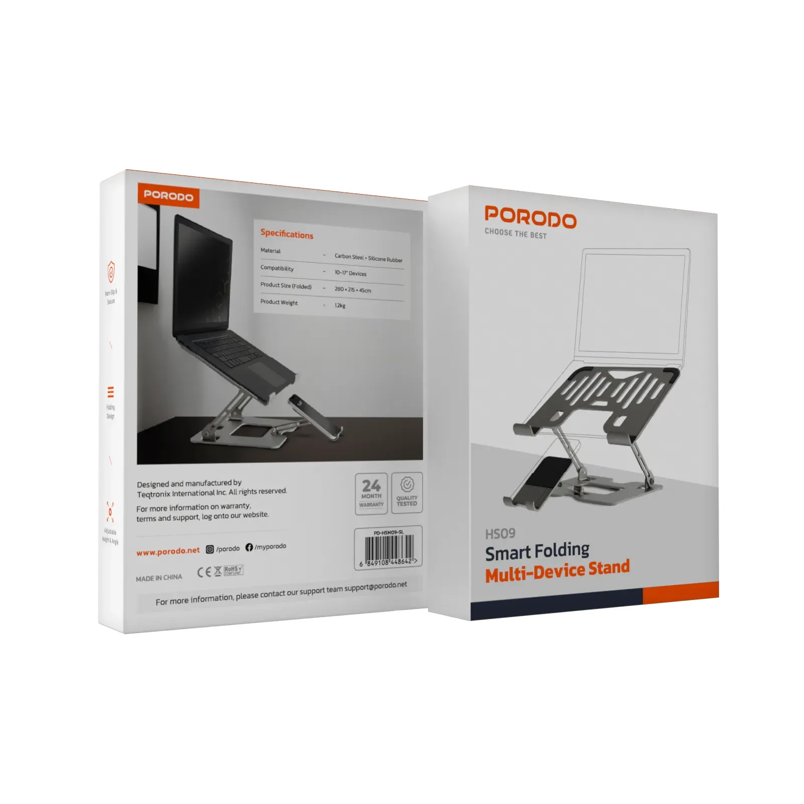 2-in-1 verstellbarer und faltbarer Laptop Ständer mit Smartphone Halter - Silber