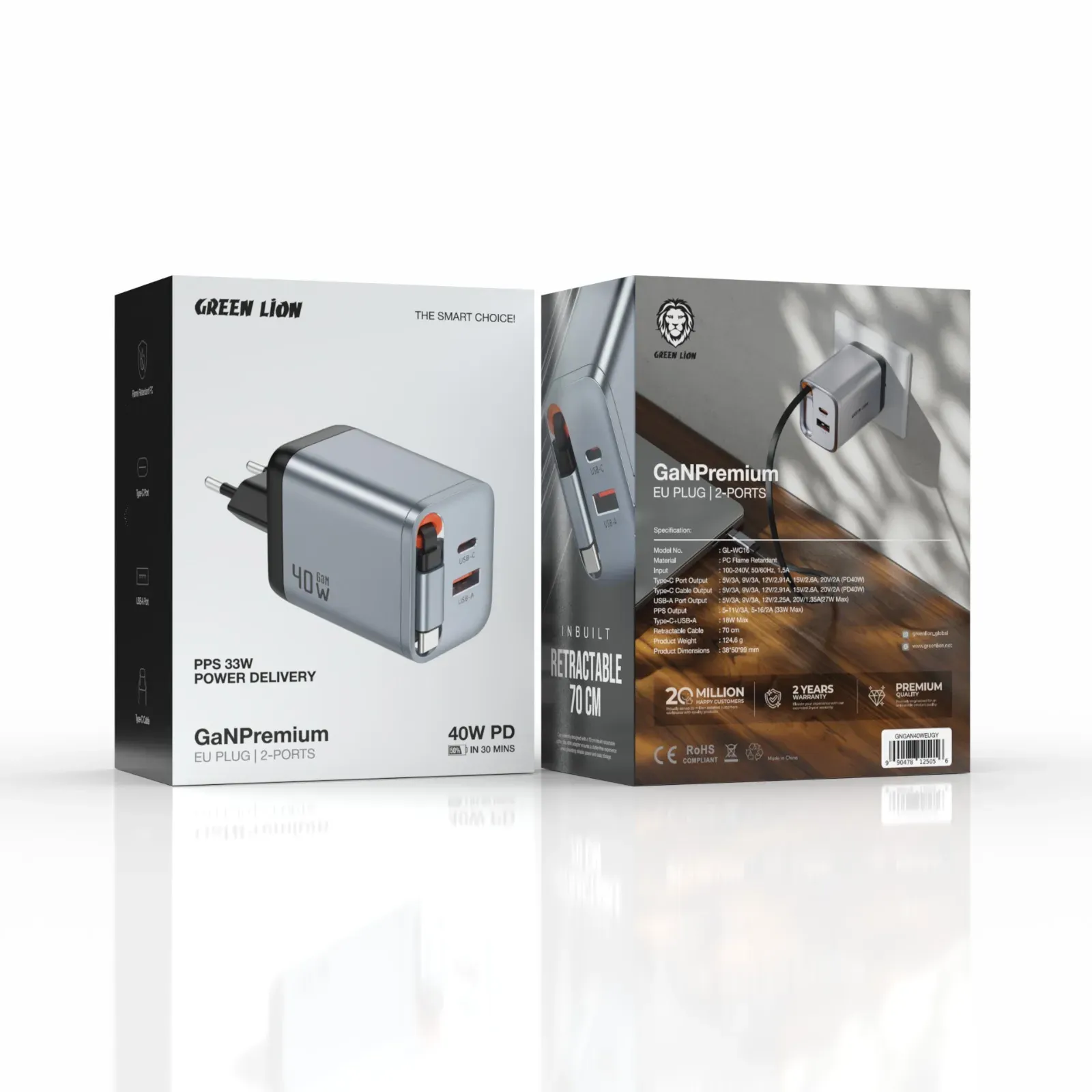 GaNPremium Schnellladegerät EU Stecker PD 40W - Grau