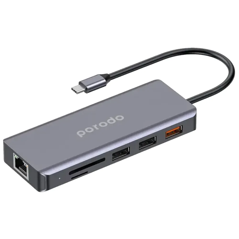 Porodo 9 in 1 USB-C Hub PD 100w - Grau