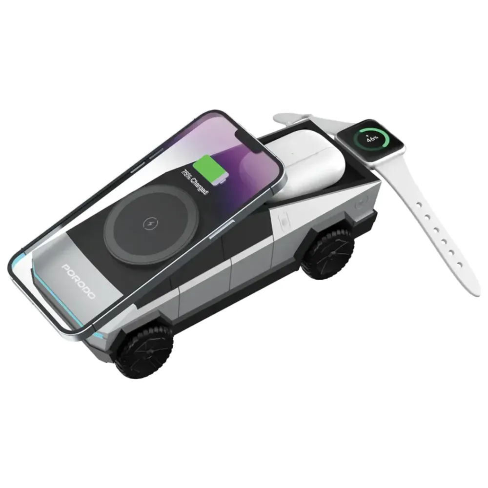 Porodo Cyber Dock Wireless Charger mit drehbarem Ständer - Grau