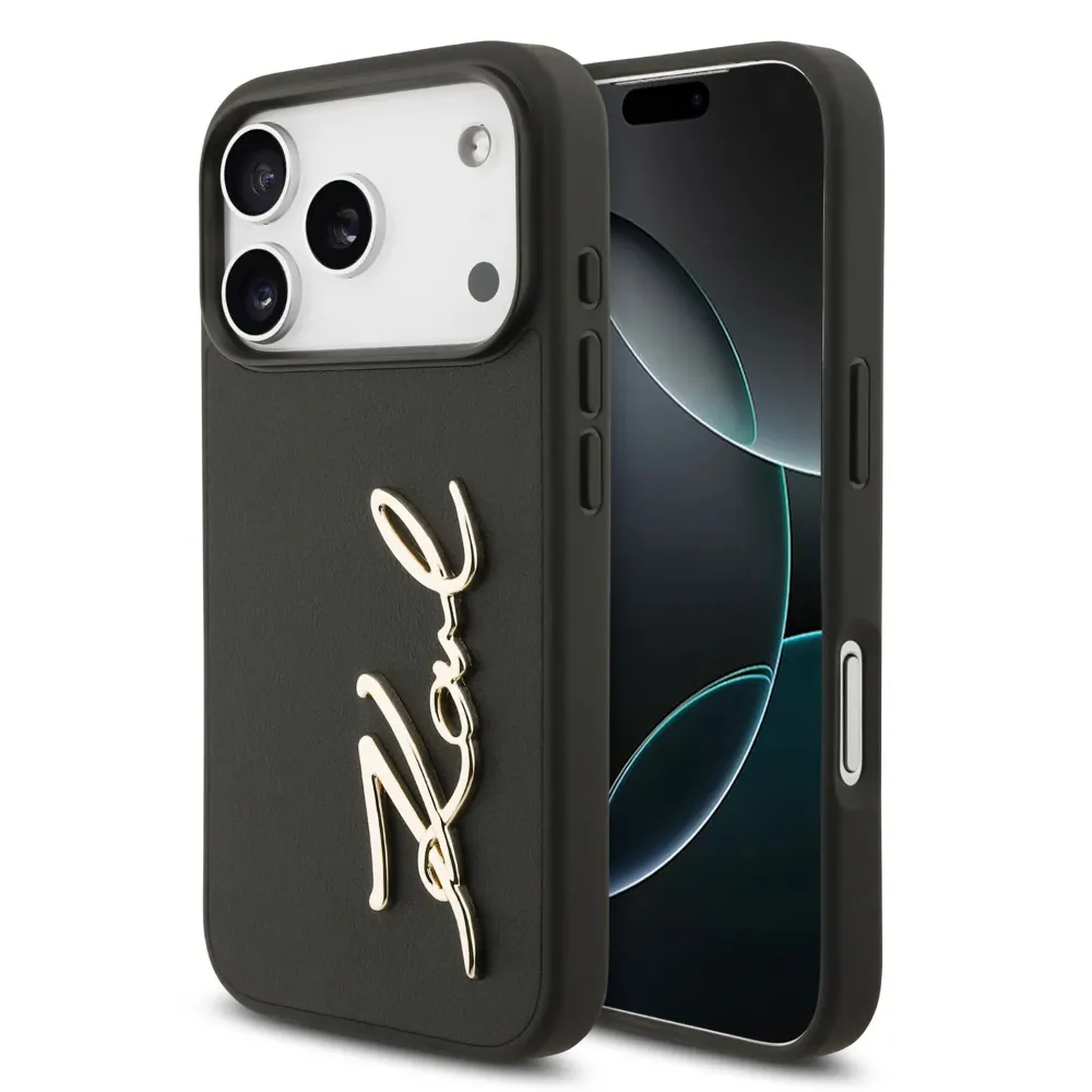 Karl Lagerfeld Lederhülle mit Karl Script Logo für Apple iPhone 17 Pro - Schwarz