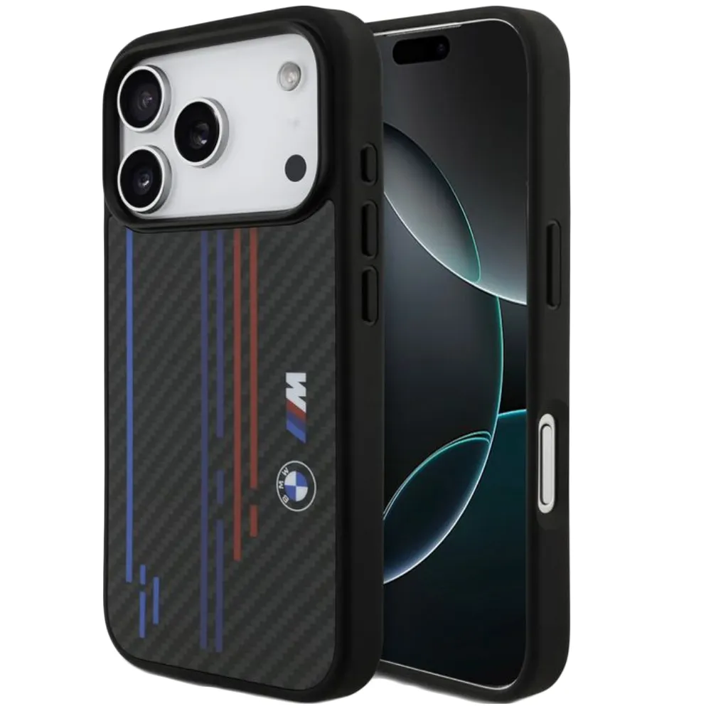 BMW MagSafe Kevlar Case mit Tricolor & Metalllogo für iPhone 17 Pro Max - Schwarz